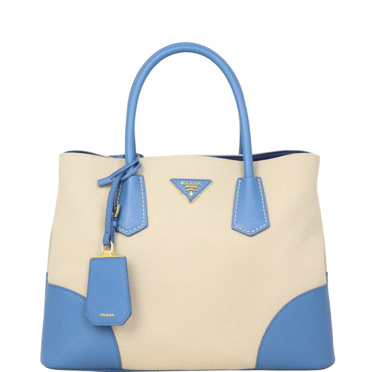 Prada Saffiano Cuir & Canapa Double Bag Medium Travel Bag