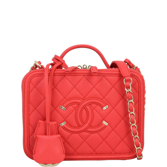 Chanel CC Filigree Vanity Handbag Red Medium