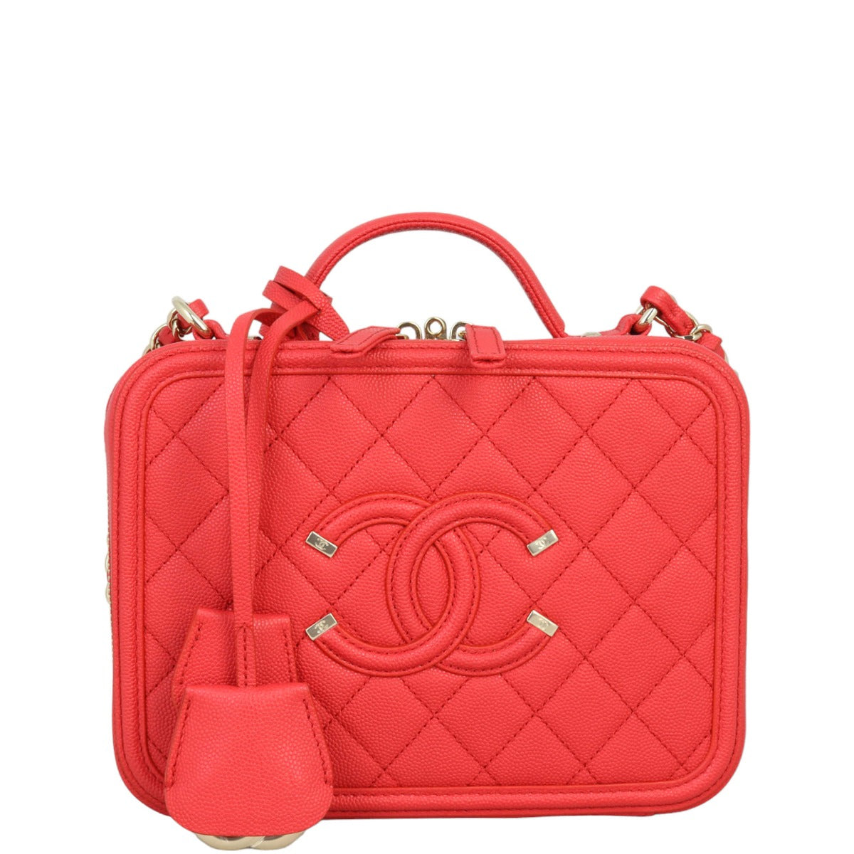 Chanel CC Filigree Vanity Handbag Red Medium