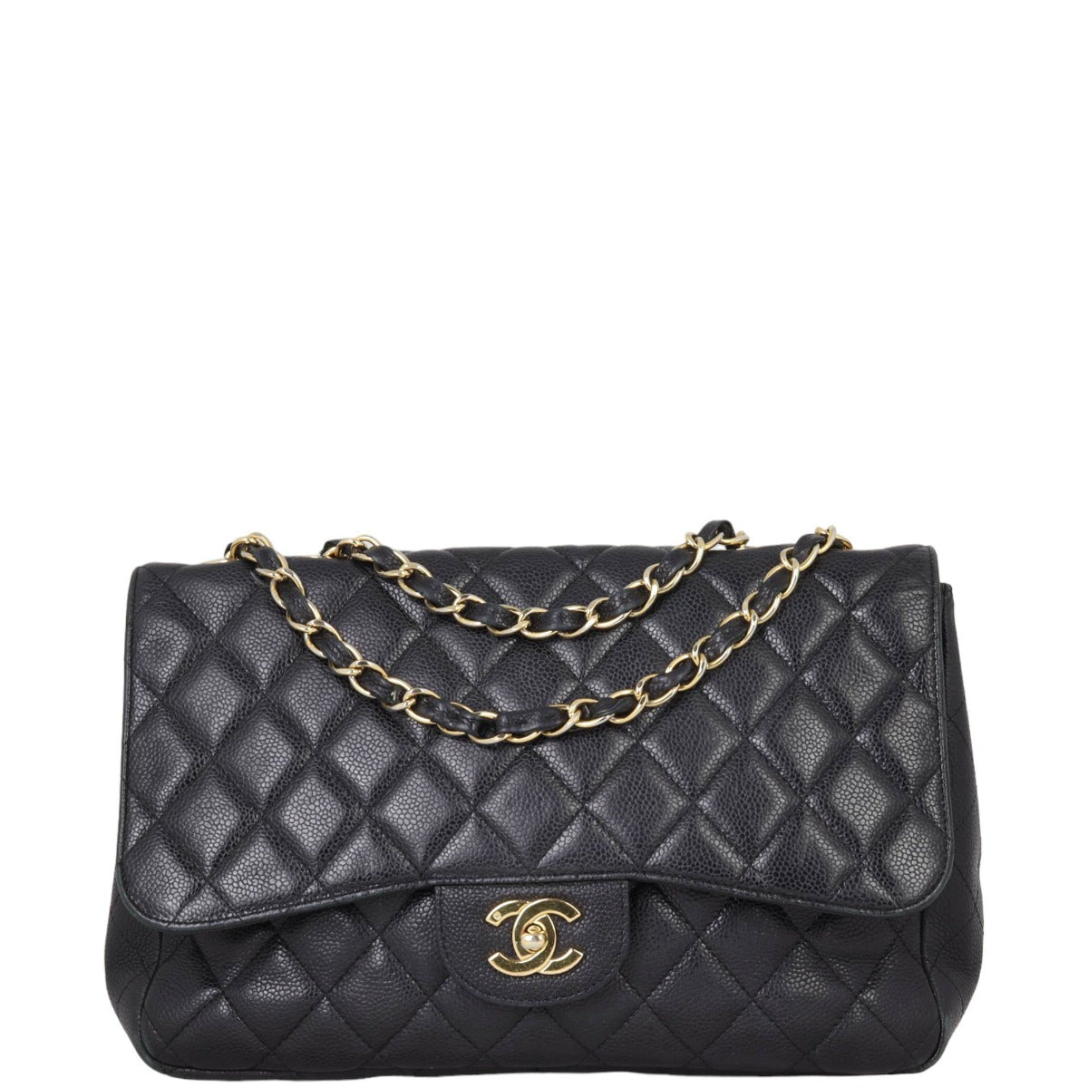 Chanel Classic Single Jumbo Caviar Handbag Quilted Black
