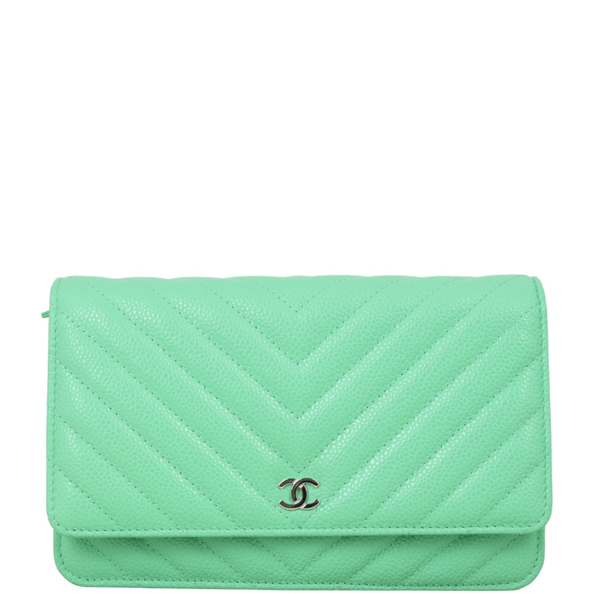 Chanel Classic Wallet on Chevron Mint Handbag Green Chain