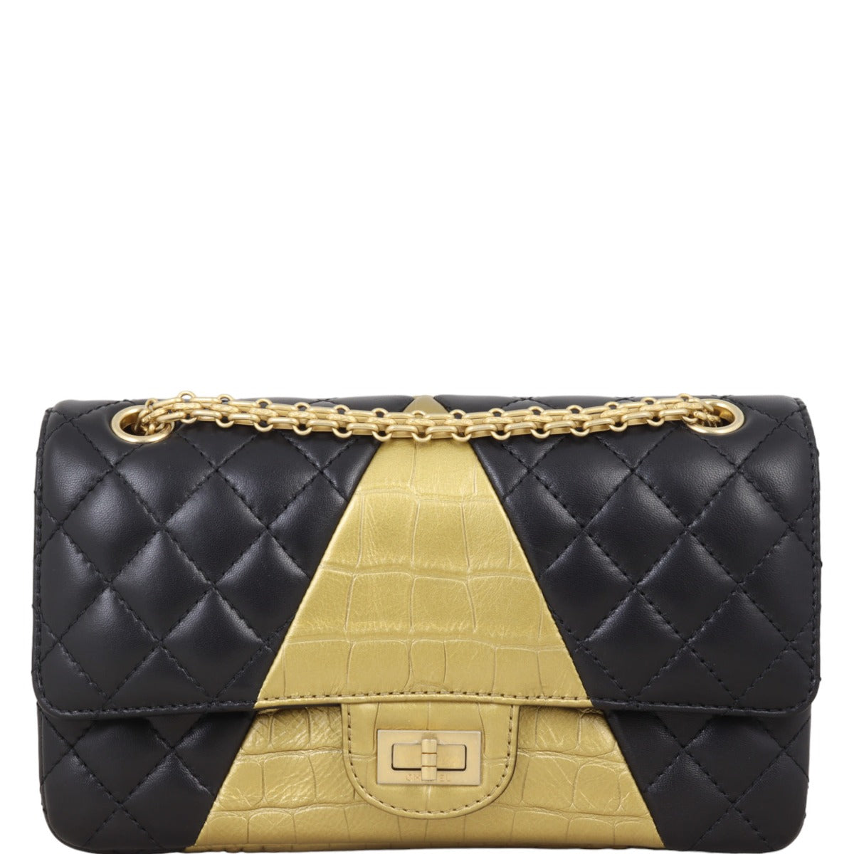 Chanel 2.55 Reissue 225 Double Bag Croc-Embossed Flap Handbag