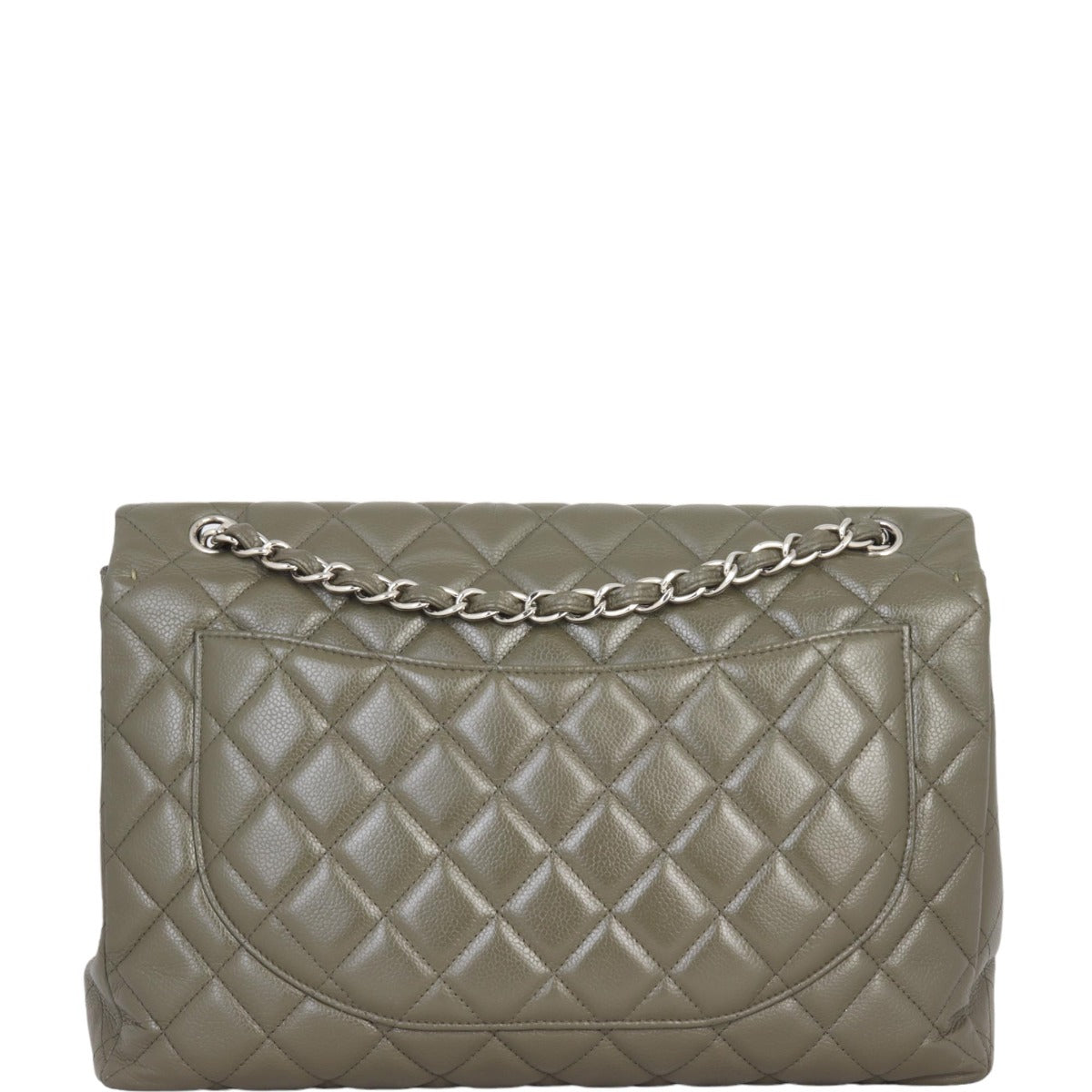 Chanel Classic Single Maxi Dark Grey Handbag Green Flap