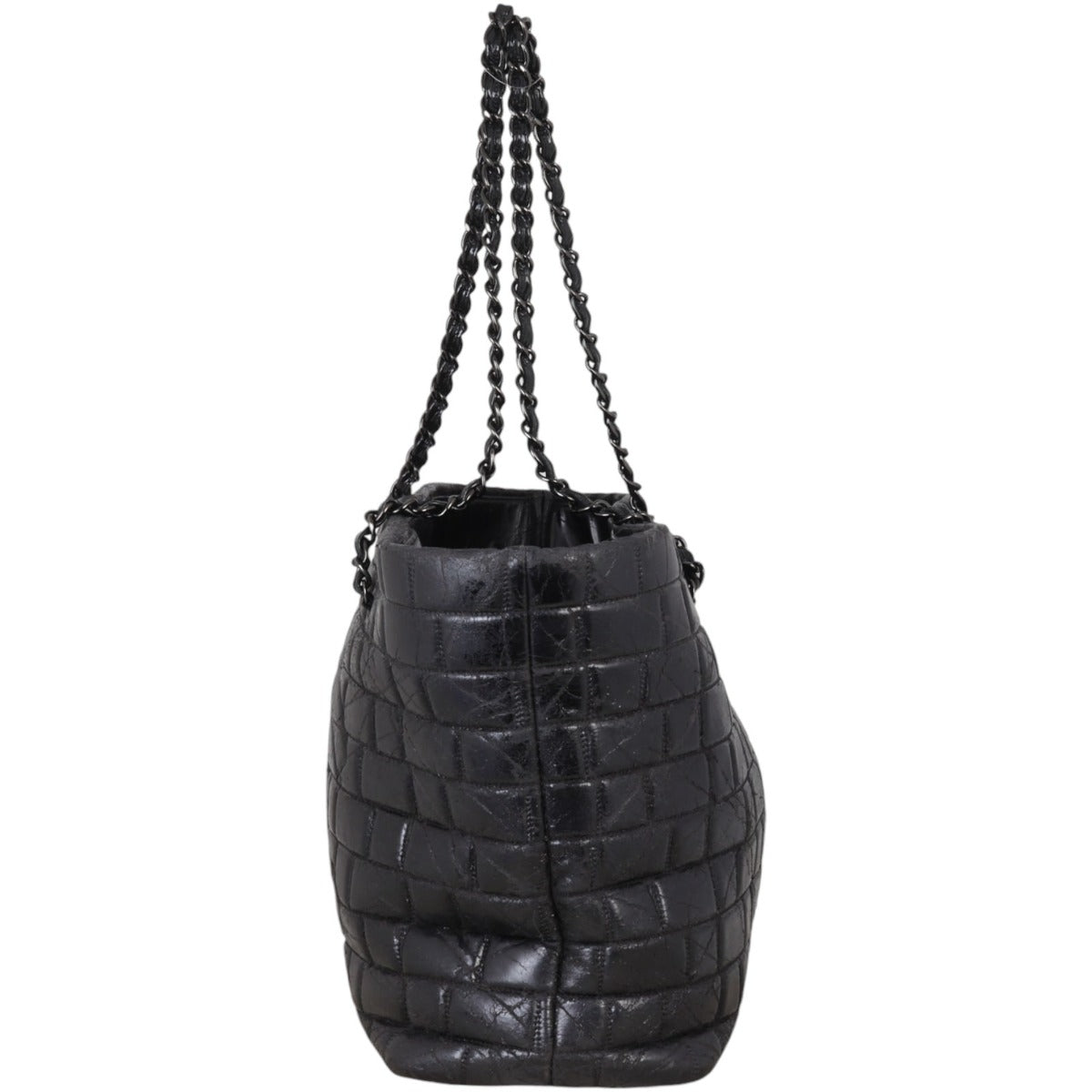 Chanel Chocolate Bar Vinyl Tote Black Chain Shoulder Bag