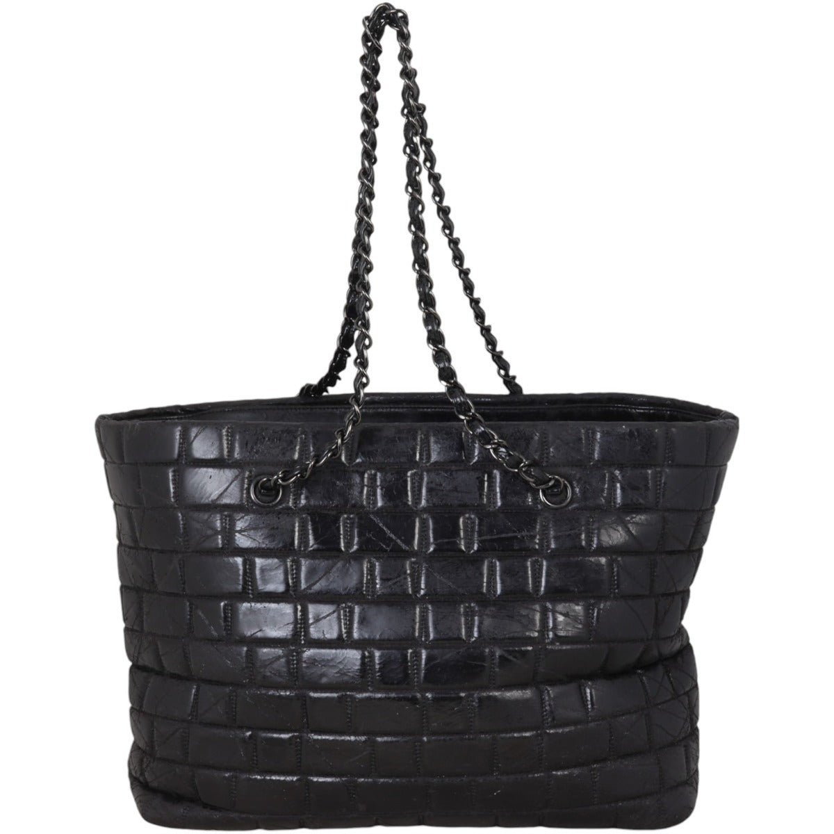 Chanel Chocolate Bar Vinyl Tote Black Chain Shoulder Bag