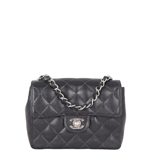 Chanel Classic Flap Square Caviar Handbag Quilted Black Mini Bag
