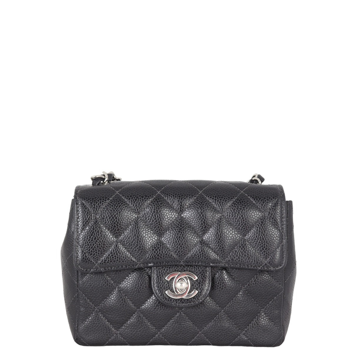 Chanel Classic Flap Square Caviar Handbag Quilted Black Mini Bag