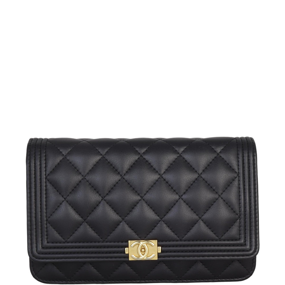 Chanel Boy Wallet on Lambskin Handbag Black Chain