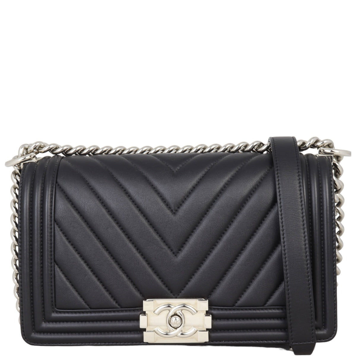 Chanel Boy Old Chevron 22 Series Handbag Black Medium
