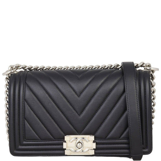 Chanel Boy Old Chevron 22 Series Handbag Black Medium