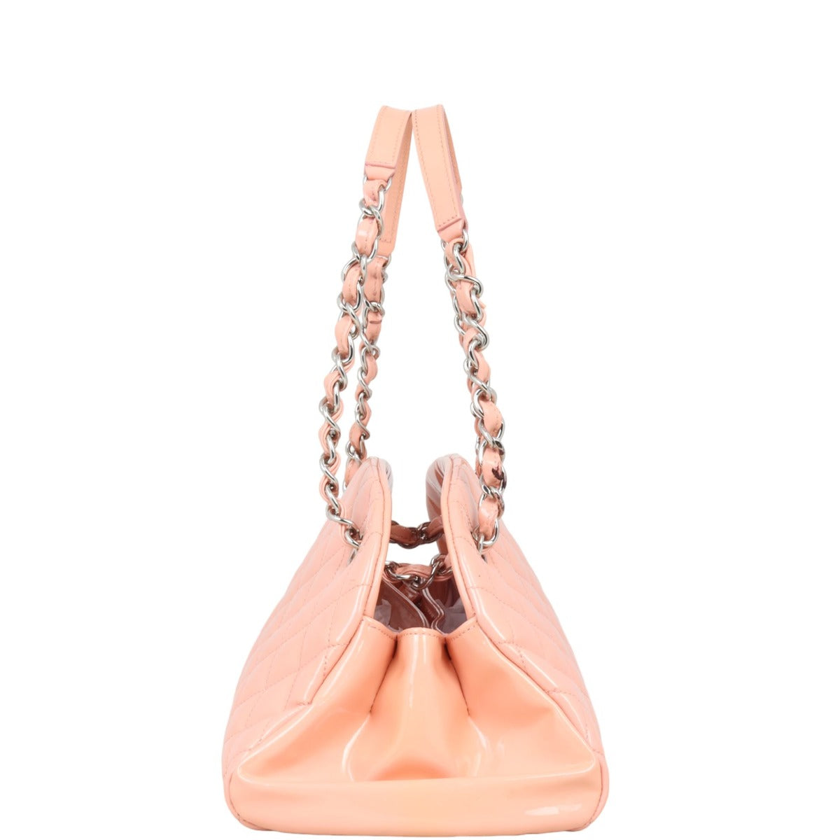 Chanel Just Mademoiselle Bowler Bag Patent Shell Pink Medium Handbag