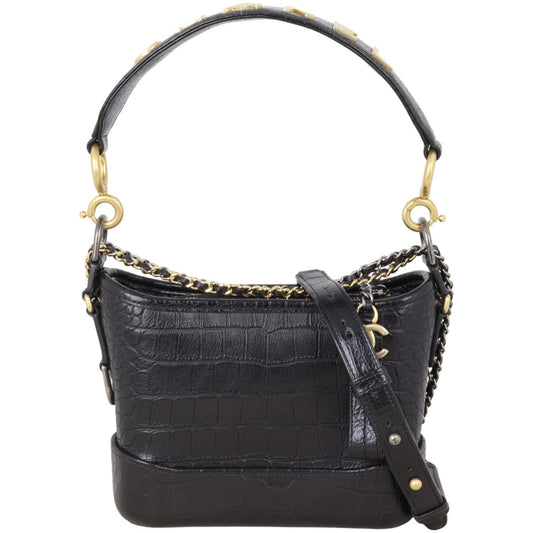 Chanel Gabrielle Hobo Handle Croc Embossed Small Logo Hobo Bag
