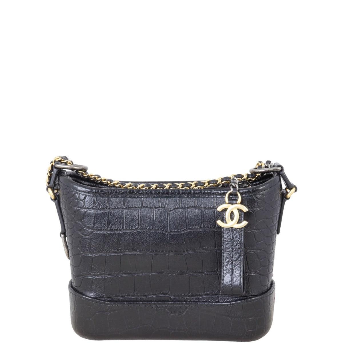 Chanel Gabrielle Hobo Handle Croc Embossed Small Logo Hobo Bag