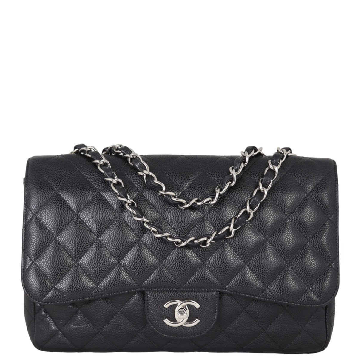 Chanel Classic Single Jumbo SHW Handbag Black Flap