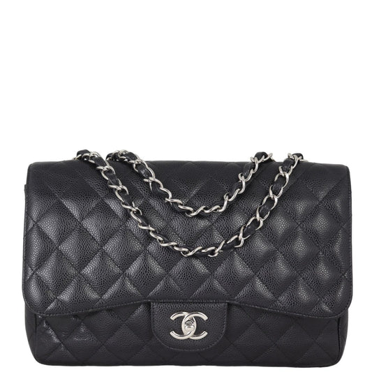 Chanel Classic Single Jumbo SHW Handbag Black Flap