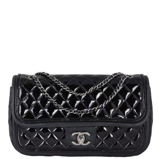 Chanel Classic Twist Bag Patent Diamond Black Medium Handbag