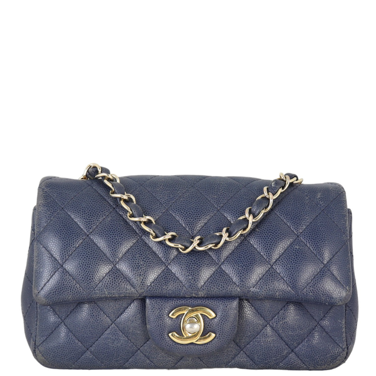 Chanel Classic Flap Rectangular Bag Caviar Navy Blue Mini Bag