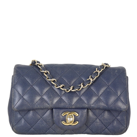 Chanel Classic Flap Rectangular Bag Caviar Navy Blue Mini Bag