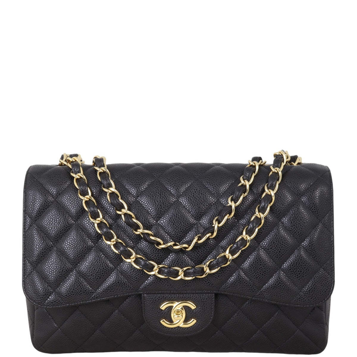 Chanel Classic Single Jumbo Caviar Handbag Quilted Black Crossbody Bag