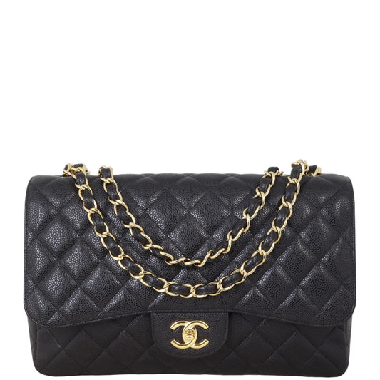 Chanel Classic Single Jumbo Caviar Handbag Quilted Black Crossbody Bag