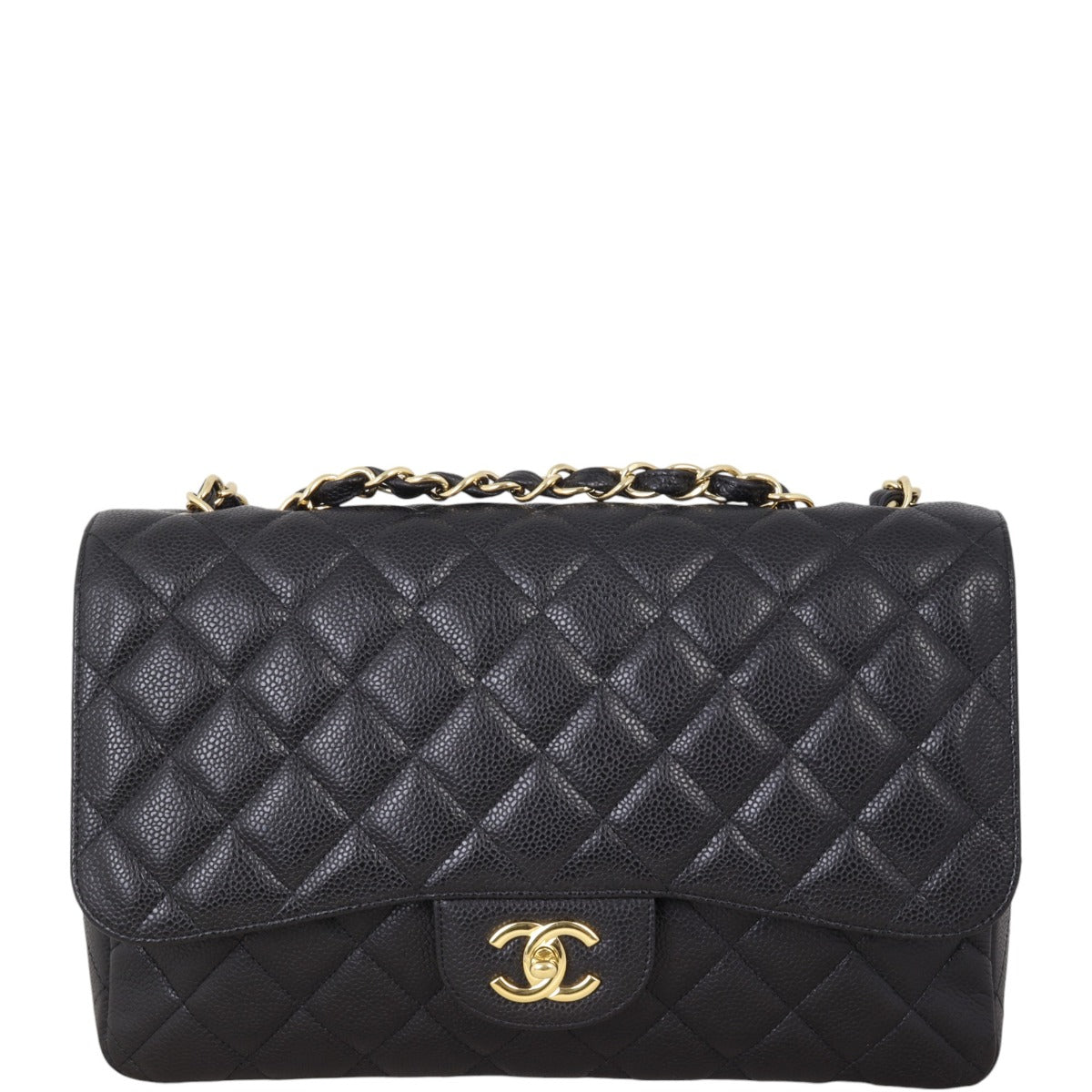 Chanel Classic Single Jumbo Caviar Handbag Quilted Black Crossbody Bag