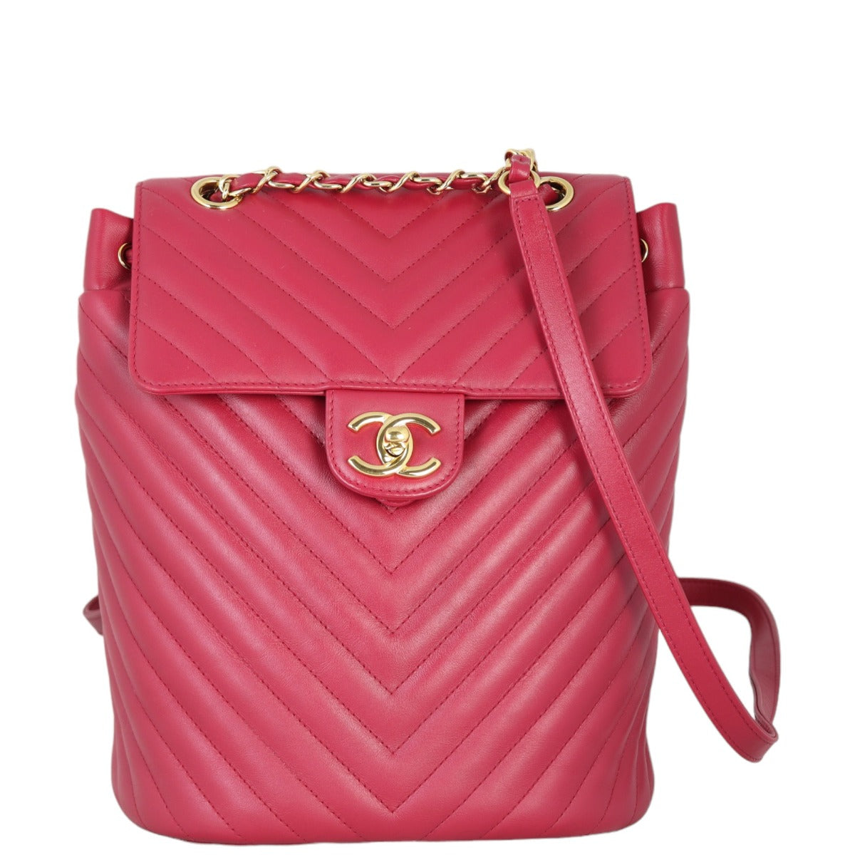Chanel Urban Spirit Backpack Chevron Raspberry Red Small