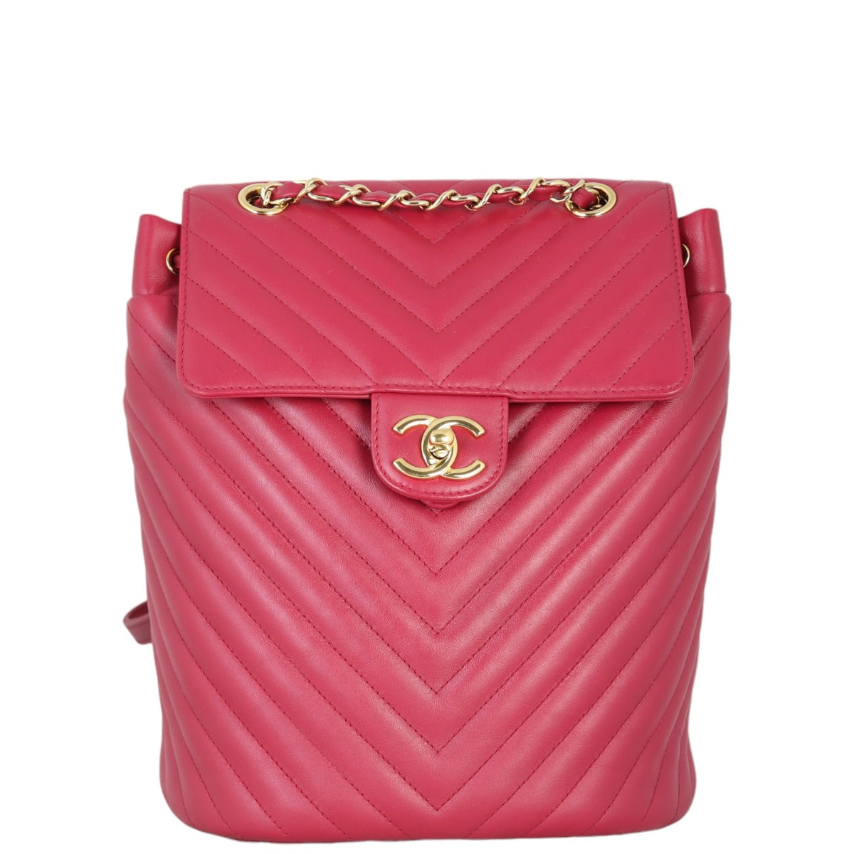 Chanel Urban Spirit Backpack Chevron Raspberry Red Small