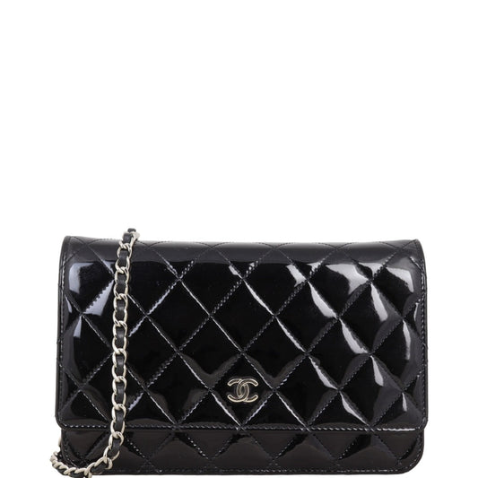 Chanel Classic Wallet on Patent Diamond Handbag Black Chain