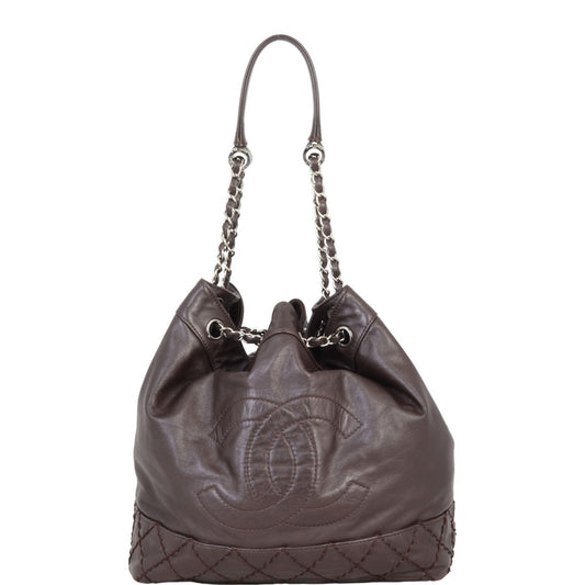 Chanel CC Drawstring Bag Chocolate Brown Bucket Jewelry