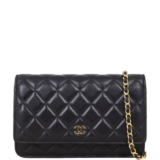 Chanel Classic Wallet on Lambskin Handbag Black Chain