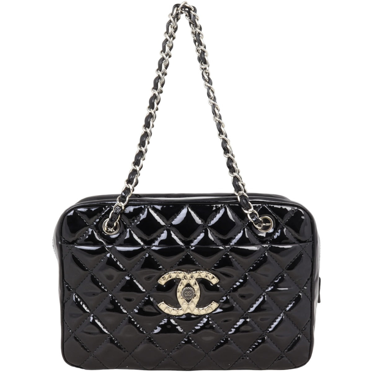 Chanel Brilliant Patent Camera Bag Black Large Handbag