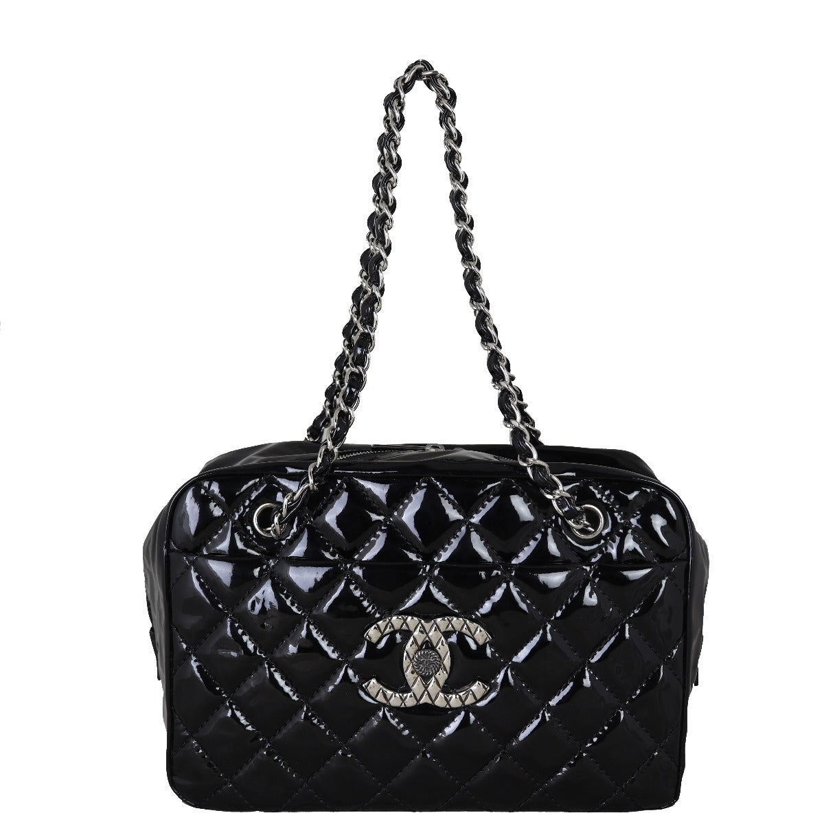 Chanel Brilliant Patent Camera Bag Hardware Silver Large Handbag