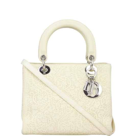 Dior Lady Laser Cut Lace Handbag Medium Travel Bag