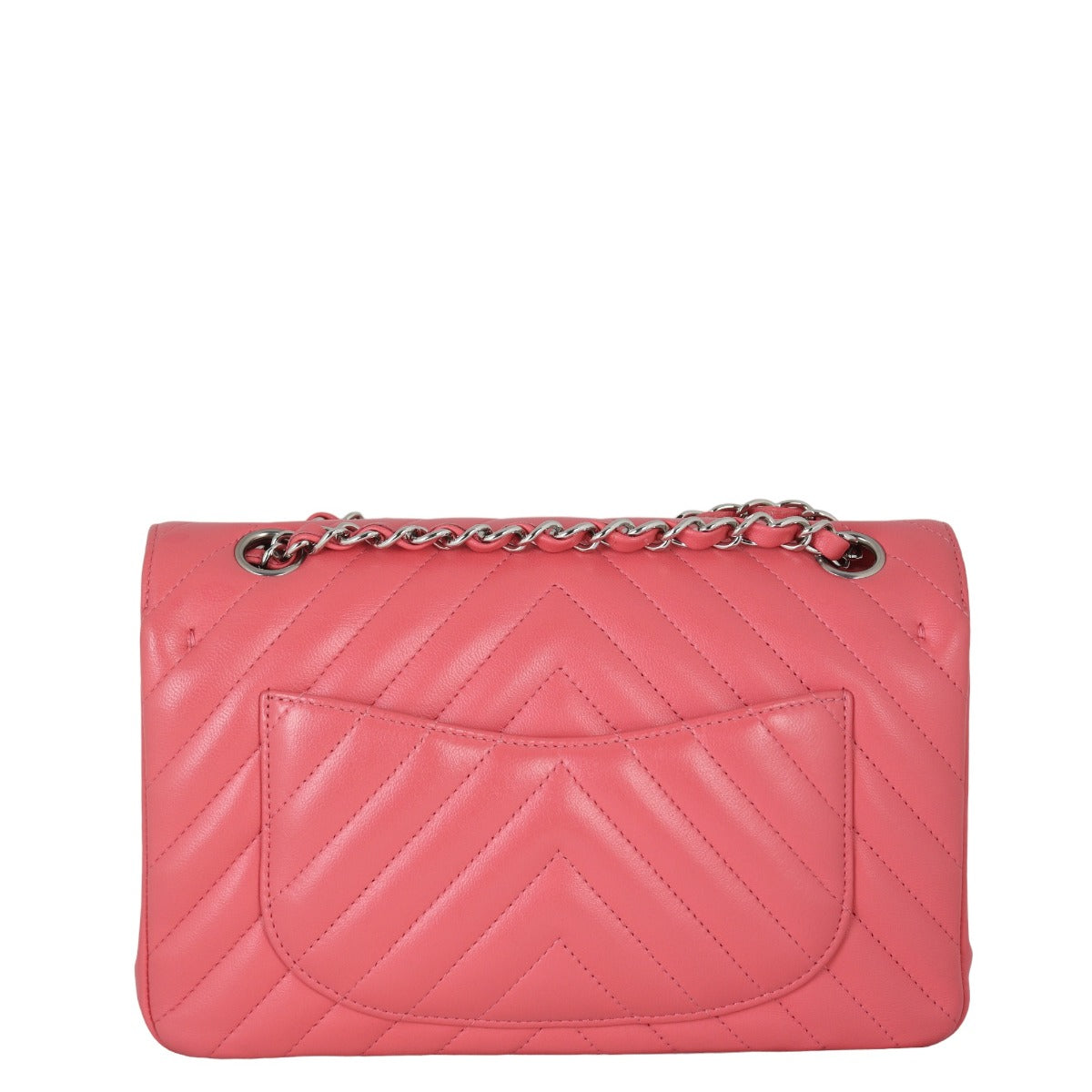 Chanel Classic Double Chevron Lambskin Salmon Handbag Pink Small