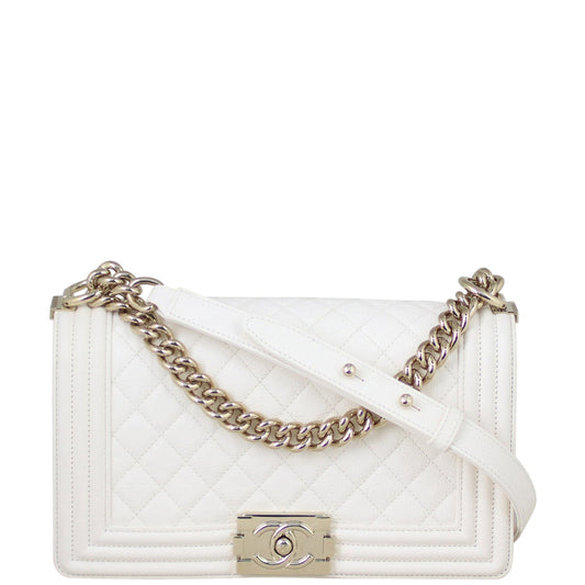 Chanel Boy Old Handbag White Medium