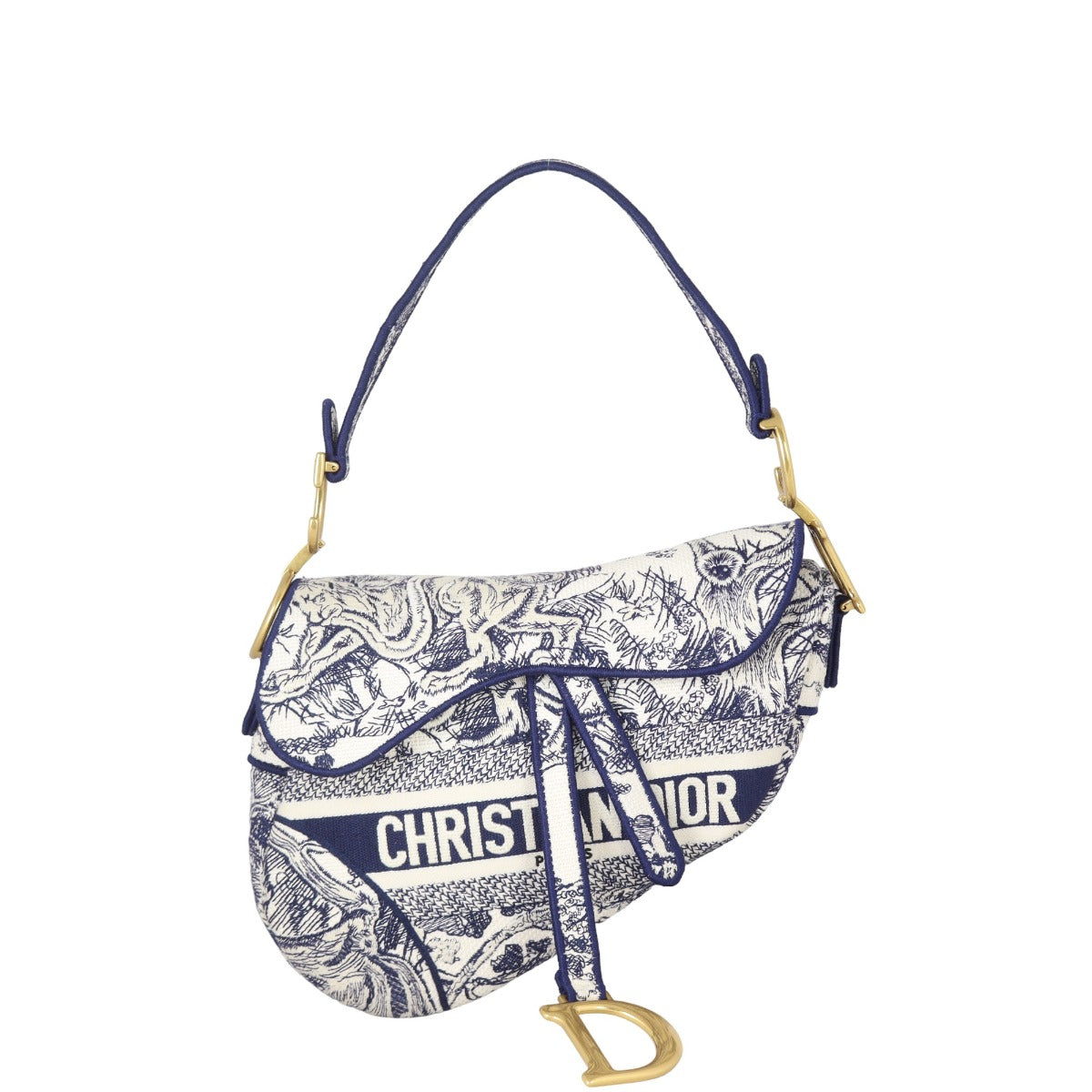 Dior Handbag Saddle Bag Toile de Jouy Canvas Embroidered