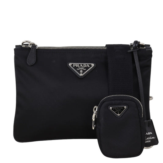 Prada Crossbody Bag Tessuto Re-edition Twin Pouch Crossbody Nylon Black Shoulder Bag