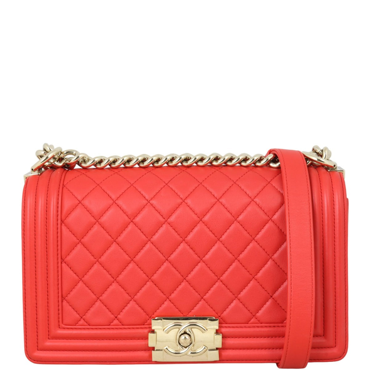 Chanel Boy Old Handbag Red Medium