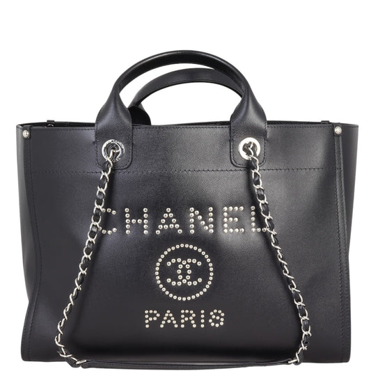 Chanel Deauville Studded Tote Leather Large Tote Bag