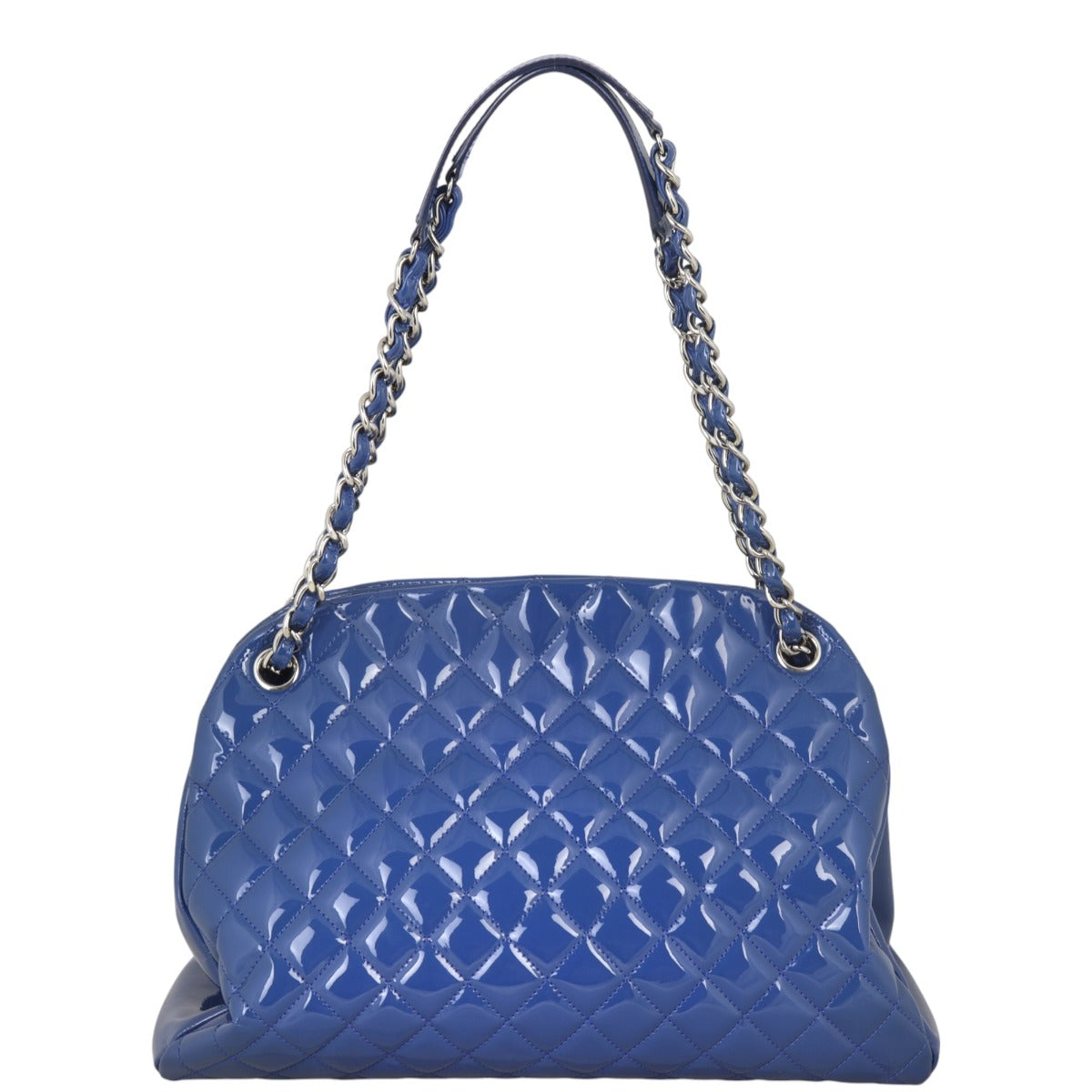 Chanel Mademoiselle Bowler Bag Patent Quilted Blue Shoulder Bag