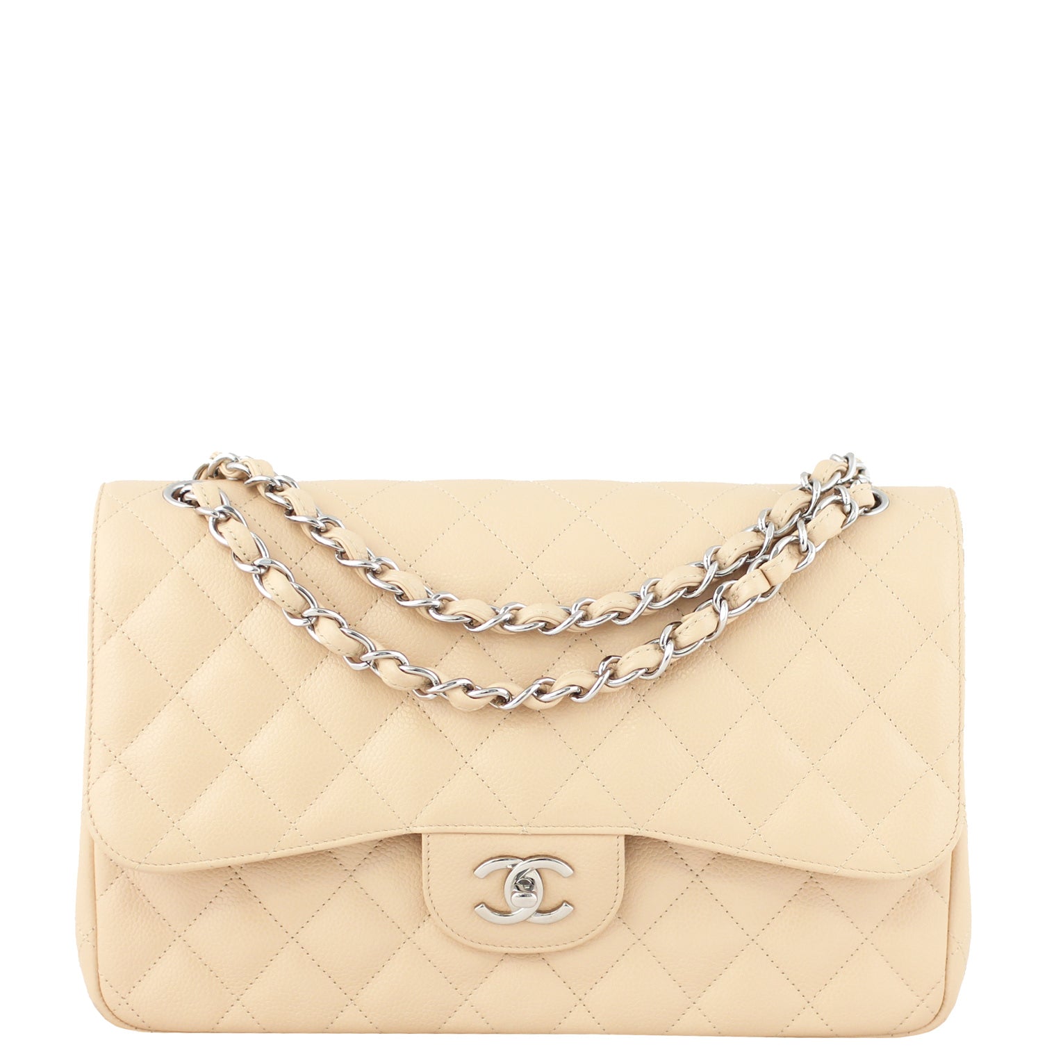 Chanel Classic Double Jumbo SHW 14 Series Handbag White Beige