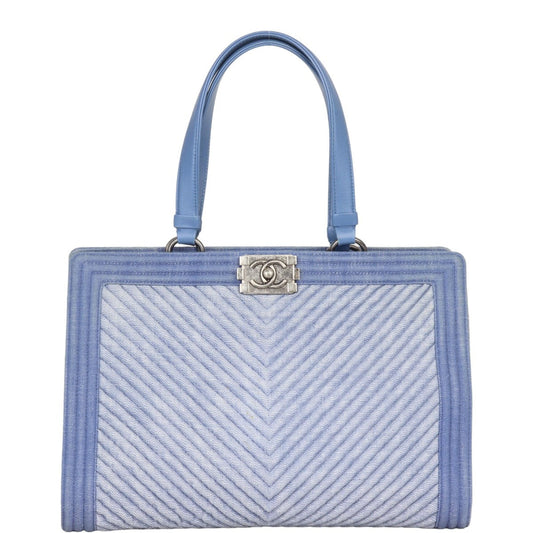 Chanel Boy Shopping Tote Chevron Denim Tote Bag