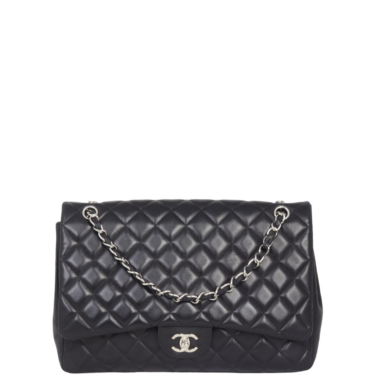 Chanel Classic Single Maxi Hardware Handbag Black Silver