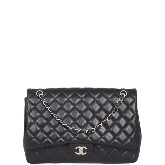 Chanel Classic Single Maxi Hardware Handbag Black Silver