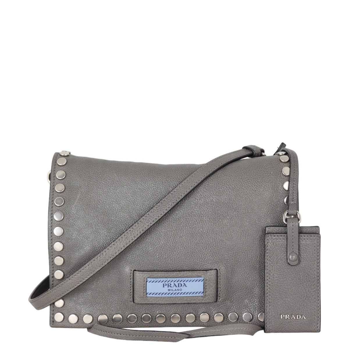 Prada Etiquette Studded Glace Calfskin Messenger Bag Travel Bag