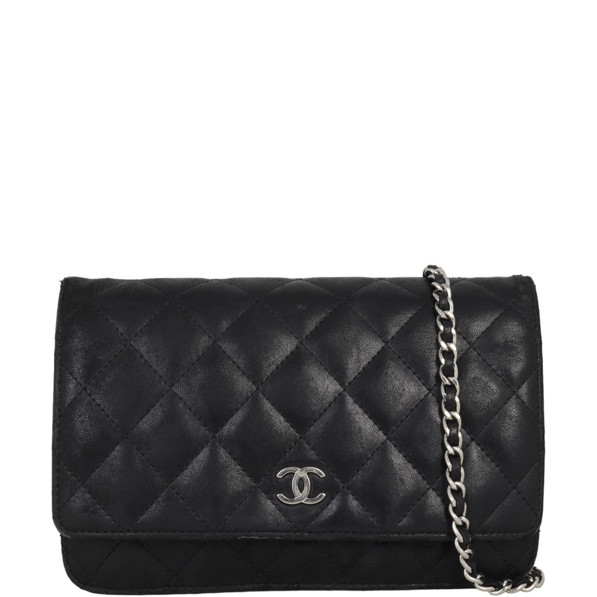 Chanel Wallet on Chain Diamond Lambskin Handbag Quilted Black Mini Bag