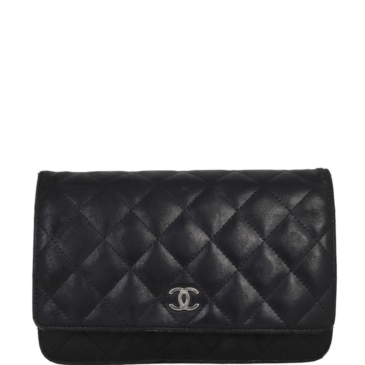Chanel Wallet on Chain Diamond Lambskin Handbag Quilted Black Mini Bag