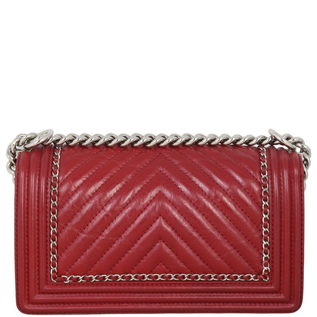 Chanel Boy Old Chevron Handbag Red Medium