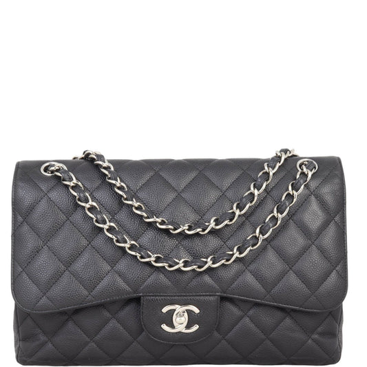 Chanel Classic Double Jumbo Hardware Handbag Black Silver