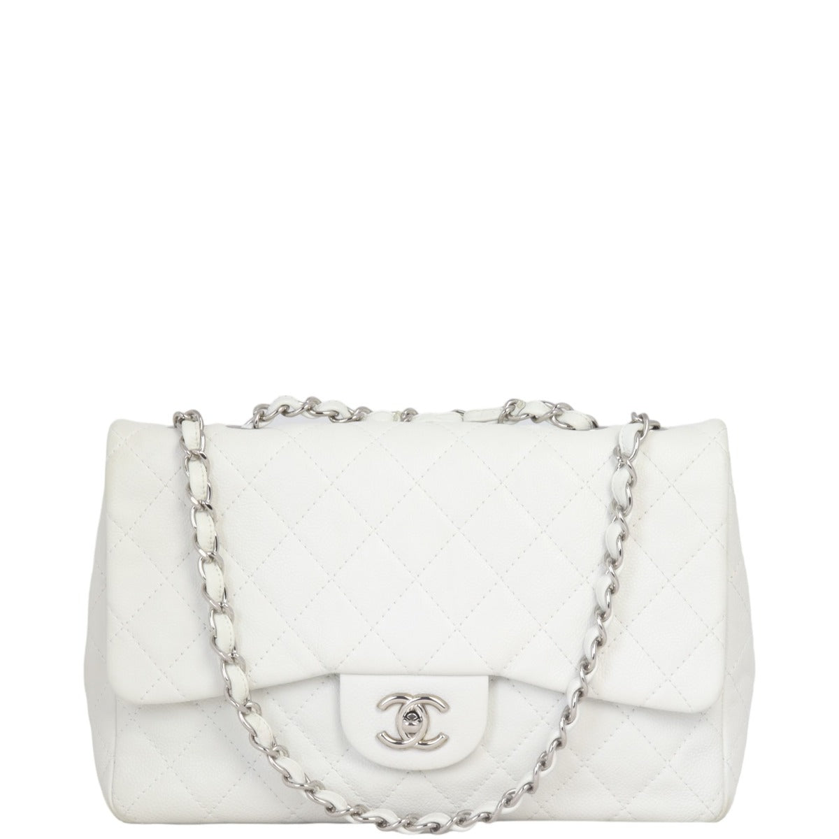Chanel Classic Single Jumbo Handbag White Flap